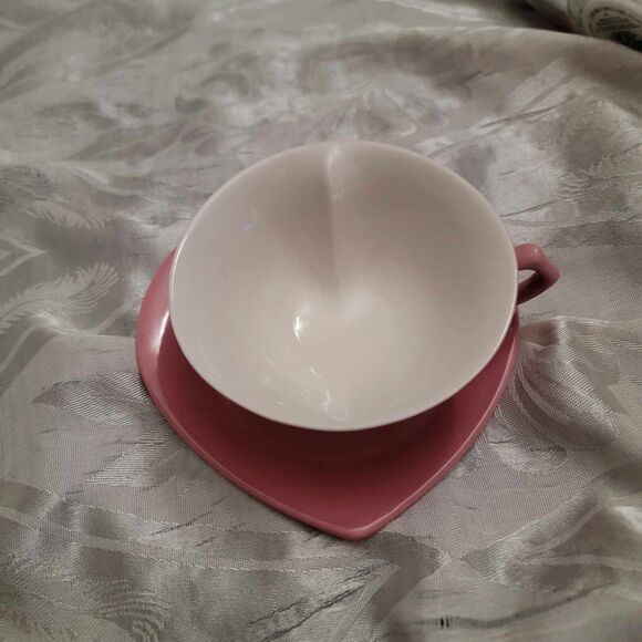 MARY KAY PINK & WHITE PORCELAIN HEART CUP & SAUCER SET - Picture 3 of 3